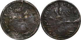 Undated (ca. 1652-1674) St. Patrick Farthing. Martin 2b.3-Ea.5, W-11500. Rarity-7+. Copper. Sea Beasts Below King. VF Details--Damage (PCGS).

79.0 ...