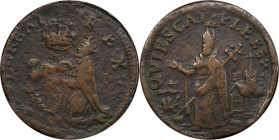 Undated (ca. 1652-1674) St. Patrick Farthing. Martin 3b.3-Fb.3, W-11500. Rarity-7. Copper. Sea Beasts Below King, Masonic Punctuation. VF Details--Env...