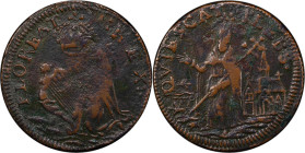 Undated (ca. 1652-1674) St. Patrick Farthing. Martin 3b.7-Eb.2, W-11500. Rarity-7. Copper. Sea Beasts Below King, Masonic Punctuation. VF-25 (PCGS).
...