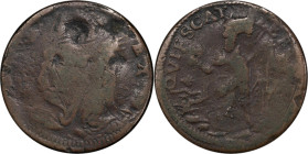 Undated (ca. 1652-1674) St. Patrick Farthing. Martin 3d.1-Fb.1, W-11500. Rarity-8. Copper. Sea Beasts Below King, Masonic Punctuation. VG Details--Dam...