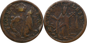 Undated (ca. 1652-1674) St. Patrick Farthing. Martin 3f.1-Fb.1, W-11500. Rarity-7. Copper. Sea Beasts Below King, Masonic Punctuation. VF Details--Dam...