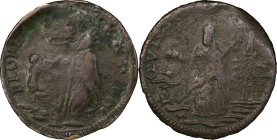 Undated (ca. 1652-1674) St. Patrick Farthing. Martin 3g.3-Fc.9, W-11500. Rarity-7+. Copper. Sea Beasts Below King, Masonic Punctuation. VF Details--En...