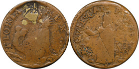 Undated (ca. 1652-1674) St. Patrick Farthing. Martin 4d.2(a)-Ga.2, W-11500. Rarity-7+ (Rarity-8 for a state). Copper. Sea Beasts Below King, Stars in ...