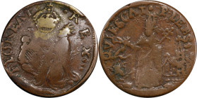 Undated (ca. 1652-1674) St. Patrick Farthing. Martin 4f.2-Gc.1, W-11500. Rarity-6+. Copper. Sea Beasts Below King, Stars in Legend. VF-20 (PCGS).

9...