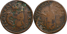 Undated (ca. 1652-1674) St. Patrick Farthing. Martin 4m.1-Gh.3, W-11500. Rarity-7+. Copper. Sea Beasts Below King, Stars in Legend. Fine Details--Envi...