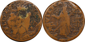 Undated (ca. 1652-1674) St. Patrick Farthing. Martin 7a.1-Dc.2, W-11500. Rarity-8. Copper. Large 8 Below King. Good-6 (PCGS).

80.4 grains. The only...