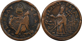 Undated (ca. 1652-1674) St. Patrick Farthing. Martin 7b.1-Ea.2, W-11500. Rarity-5. Copper. Large 8 Below King. VF-30 (PCGS).

89.3 grains. Light bro...