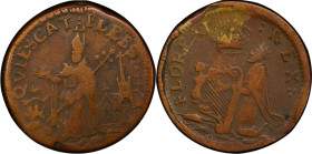 Undated (ca. 1652-1674) St. Patrick Farthing. Martin 9a.2-Fc.7, W-11500. Rarity-6. Copper. Two Annulets Below King. VF-35 (PCGS).

A bold mid-grade ...