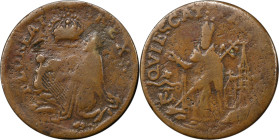 Undated (ca. 1652-1674) St. Patrick Farthing. Martin 9b.3-Dc.1, W-11500. Rarity-6+. Copper. Two Annulets Below King. Fine-12 (PCGS).

85.0 grains.
...