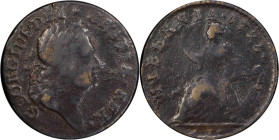 1723 Wood's Hibernia Halfpenny. Martin 4.41-Gc.34, W-13120. Rarity-5. Fine Details--Environmental Damage (PCGS).

96.1 grains.

PCGS# 920934. NGC ...