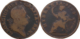 1723 Wood's Hibernia Halfpenny. Martin 4.41-Gc.34, W-13120. Rarity-5. VG-8 (PCGS).

103.7 grains.

PCGS# 920934. NGC ID: F7J4.

From the Sydney ...