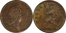 1723 Wood's Hibernia Halfpenny. Martin 4.43-Gc.5, W-13120. Rarity-6. AU-55 (PCGS).

107.8 grains. Finer than the plate coin for the late die state o...