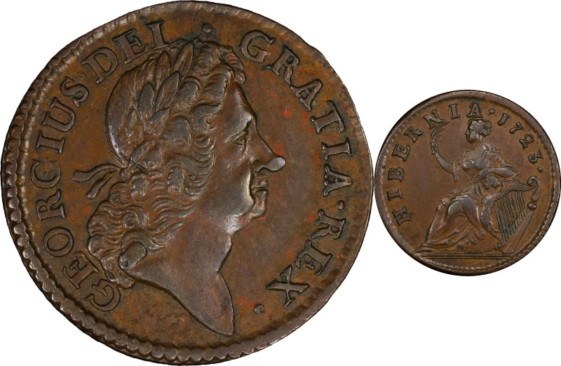 1723 Wood's Hibernia Halfpenny. Martin 4.43-Gc.21, W-13120. Rarity-5. AU-53 (PCG...