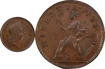1723 Wood's Hibernia Halfpenny. Martin 4.43-Gc.30, W-13120. Rarity-6. AU Details--Scratch (PCGS).

116.6 grains.

PCGS# 920939. NGC ID: F7J4.

F...