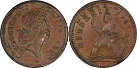 1723 Wood's Hibernia Halfpenny. Martin 4.45-Fa.2, W-13470. Rarity-5. Double Struck. AU-53 (PCGS).

109.1 grains. The doubling is quite dramatic, esp...