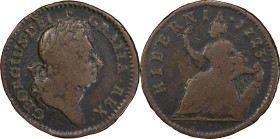 1723 Wood's Hibernia Halfpenny. Martin 4.45-Gc.22, W-13120. Rarity-6. Fine-12 (PCGS).

124.3 grains.

PCGS# 920947. NGC ID: F7J4.

From the Sydn...