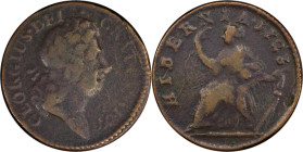 1723 Wood's Hibernia Halfpenny. Martin 4.46-Gc.2, W-13120. Rarity-7+. VF Details--Excessive Corrosion (PCGS).

105.8 grains.

PCGS# 920948. NGC ID...
