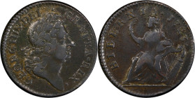 1723 Wood's Hibernia Halfpenny. Martin 4.46-Gd.2, W-13570. Rarity-5. VF Details--Tooled (PCGS).

108.7 grains.

PCGS# 920949. NGC ID: F7J4.

Fro...
