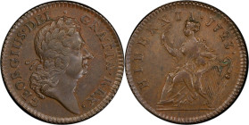 1723 Wood's Hibernia Halfpenny. Martin 4.46-Gd.3, W-13570. Rarity-3. AU-55 (PCGS).

127.0 grains.

PCGS# 920950. NGC ID: F7J4.

From the Sydney ...