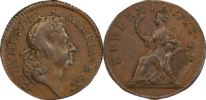 1723 Wood's Hibernia Halfpenny. Martin 4.48-Gc.29, W-13120. Rarity-4. EF-45 (PCG...