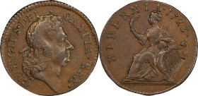1723 Wood's Hibernia Halfpenny. Martin 4.48-Gc.29, W-13120. Rarity-4. EF-45 (PCGS).

115.6 grains.

PCGS# 920955. NGC ID: F7J4.

From the Sydney...
