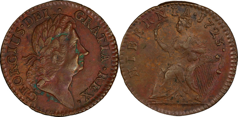 1723 Wood's Hibernia Halfpenny. Martin 4.51-Gb.11, W-13120. Rarity-6. AU-50 (PCG...