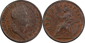 1723 Wood's Hibernia Halfpenny. Martin 4.53-Gc.34, W-13120. Rarity-6. VF Details--Environmental Damage (PCGS).

105.8 grains.

PCGS# 920964. NGC I...