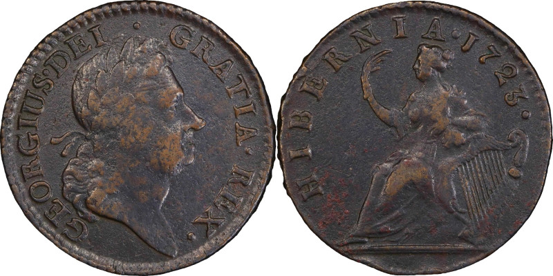 1723 Wood's Hibernia Halfpenny. Martin 4.53-Gc.42, W-13120. Rarity-5. EF Details...