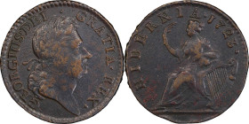 1723 Wood's Hibernia Halfpenny. Martin 4.53-Gc.42, W-13120. Rarity-5. EF Details--Environmental Damage (PCGS).

108.0 grains.

PCGS# 920965. NGC I...