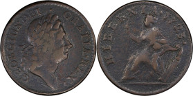 1723 Wood's Hibernia Halfpenny. Martin 4.54-Gb.7, W-13120. Rarity-7. VF Details--Environmental Damage (PCGS).

104.6 grains.

PCGS# 920966. NGC ID...