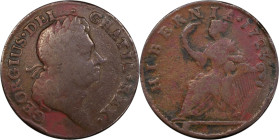1723 Wood's Hibernia Halfpenny. Martin 4.54-Gc.41, W-13120. Rarity-6. Fine Details--Environmental Damage (PCGS).

123.2 grains.

PCGS# 920967. NGC...
