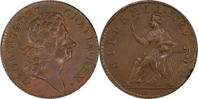 1723 Wood's Hibernia Halfpenny. Martin 4.55-Gc.26, W-13120. Rarity-4. Reeded Edge. AU-53 (PCGS).

105.5 gains. A most unusual item, and seemingly un...