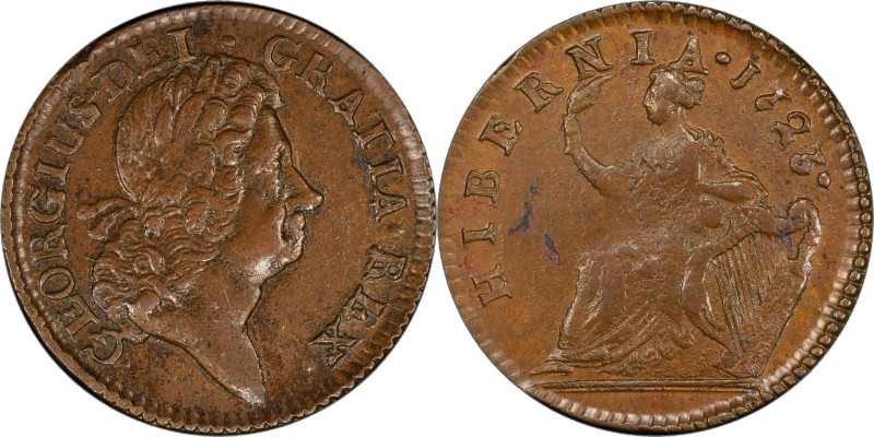 1723 Wood's Hibernia Halfpenny. Martin 4.56-Gc.15, W-13120. Rarity-2. AU-58 (PCG...