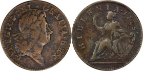 1723 Wood's Hibernia Halfpenny. Martin 4.56-Gc.28, W-13120. Rarity-6. VF Details--Environmental Damage (PCGS).

106.3 grains.

PCGS# 921250. NGC I...