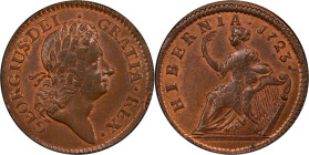 1723 Wood's Hibernia Halfpenny. Martin 4.57-Gc.13, W-13120. Rarity-3. MS-64 RB (PCGS).

Premium Choice Uncirculated quality that will appeal to both...