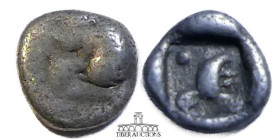CARIA, Mylasa. AR Tetartemorion, Circa 420-390 BC., Lion / Bird. 6 mm, .25 g.