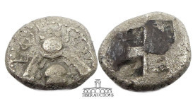 IONIA, Ephesos. AR Drachm, circa 500-420 BC., Bee with curved wings and coiled tendrils / Quadripartite incuse square. 12 mm, 3.13 g