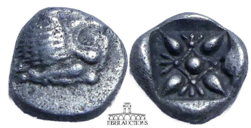 IONIA, Miletos. AR Diobol, circa 5th Century BC., Lion's head right, paw beneath...