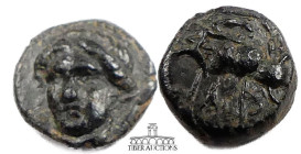IONIA. Phygela. Æ 7, circa 350-300 BC., Artemis Munychia facing slightly left / Bull butting left. 7 mm, .71 g.