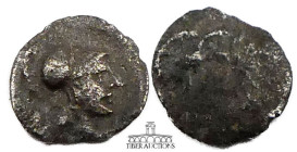 Lydia?, Uncertain mint. AR Hemitetartemorion, 5th-4th Century BC., Head of Athena right, wearing Corinthian helmet. 5 mm, .10 g.