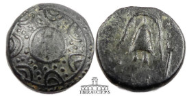 Kings of Macedon. Philip III - Antigonos I 323-310 BC., Æ 1/2 Unit, Caduceus / Helmet. 14 mm, 3.04 g.