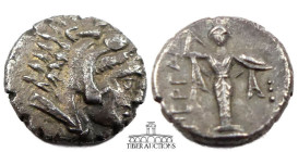 MYSIA, Pergamon. AR Diobol, circa 310-282 BC., Head of Herakles right, wearing lion’s skin headdress / Athena Promachos right. 12 mm, 1.22 g.