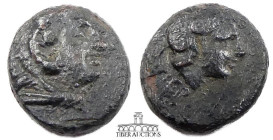MYSIA, Pergamon. Æ 10, circa 310-282 BC., Head of Herakles right, wearing lion skin / Helmeted head of Athena right. 10 mm, .92 g.