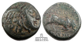 Seleukid Kings of Syria. Seleukos I Nikator 312-281 BC., Æ 20, Antioch mint. Struck circa 285-281 BC. Winged head of Medusa right / Bull butting right...