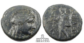 Seleukid Kings of Syria. Antiochos III ‘the Great’ 222-187 BC., Æ 16, Sardes mint. Laureate head of Apollo right / Apollo standing left, holding arrow...