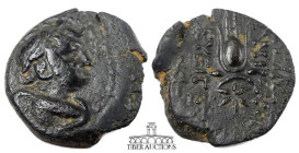 Seleukid Kings of Syria. Antiochos VII 138-129 BC. Æ 19, Bust of Eros right / Headdress of Isis. 19 mm, 4.15 g.