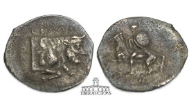 SICILY, Gela Circa 430-425 BC., AR Litra, Naked horseman galloping left, holding shield and spear / Forepart of man-headed bull right. 13 mm, .60 g.