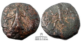 INDIA, Kushans. Kanishka Circa 232-260 AD., Æ Tetradrachm, King standing, sacrificing over altar / Oado running left, arms upraised. 26 mm, 14.46 g.