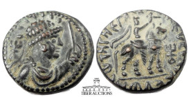 INDIA, Kushans. Soter Megas Circa 2nd Century AD., Æ Tetradrachm, Radiate, diademed, and draped holding scepter / King riding right on horseback. 22 m...