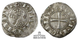Crusader, Antioch. Bohémond III. 1163-1201. AR Denier. Helmeted and mailed bust left; crescent before, star behind / Cross pattée. 18 mm, .78 g.
